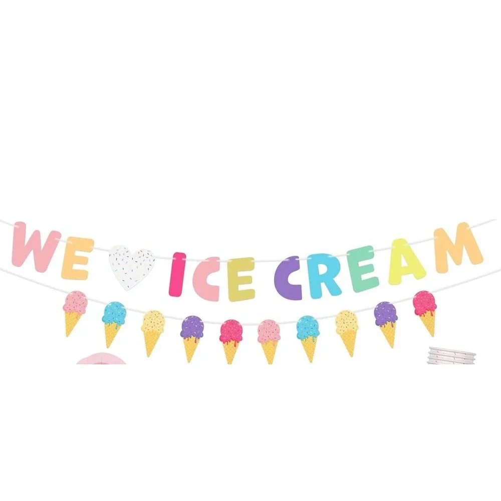 We Love Ice Cream Party Supplies: Banner 24 Big Plates 24 Small Plates 24 Napkin